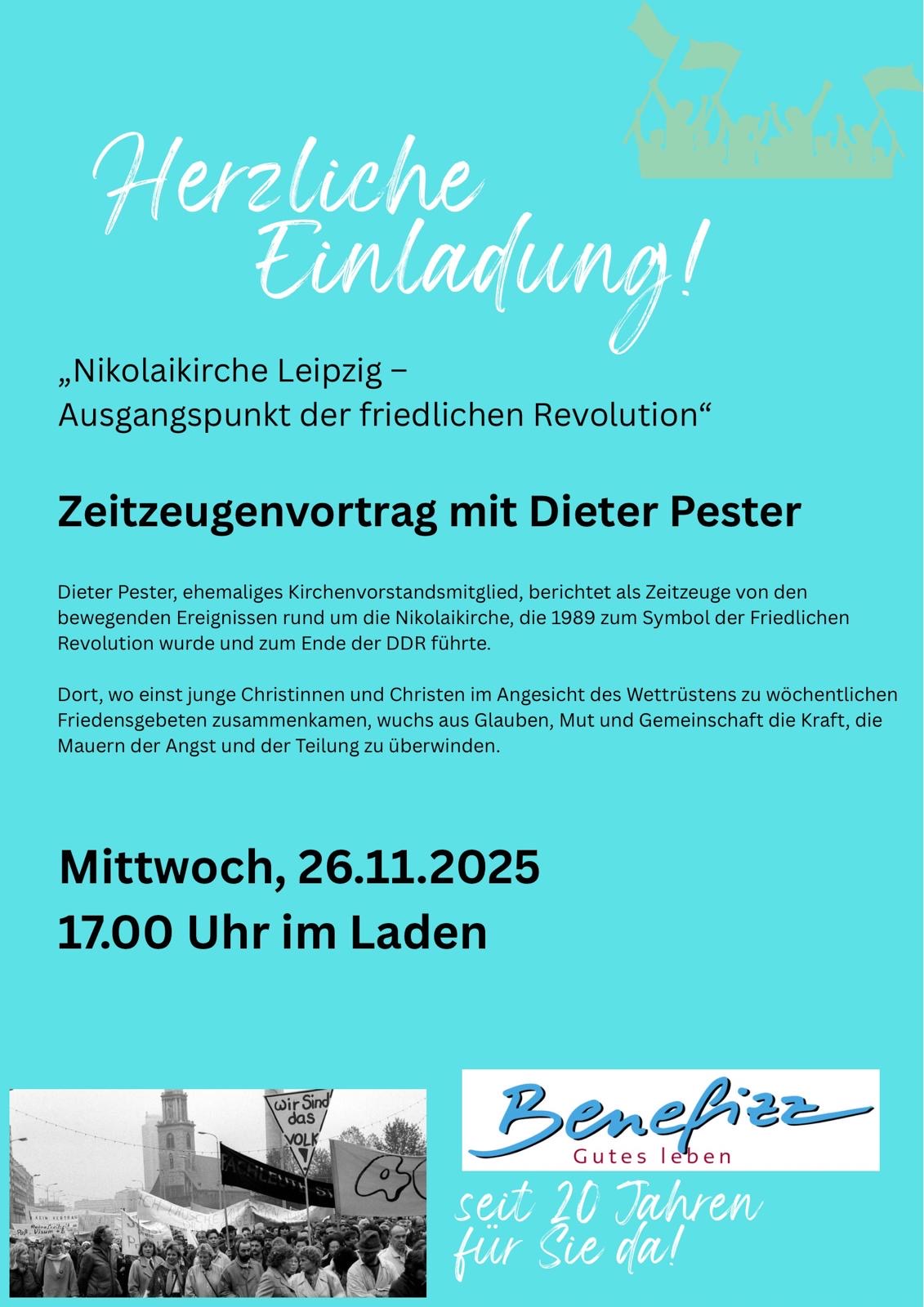 Vortrag von Dieter Pester,ehemaliger Kirchenvorsteher Leipzig und Zeitzeuge:         „Wir sind das Volk“